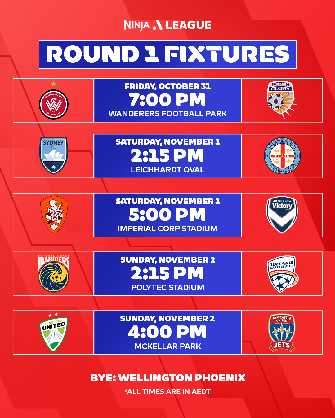 Full Fixture For 2025 26 Ninja A League Season EVERY Match Alw R1 1 1 